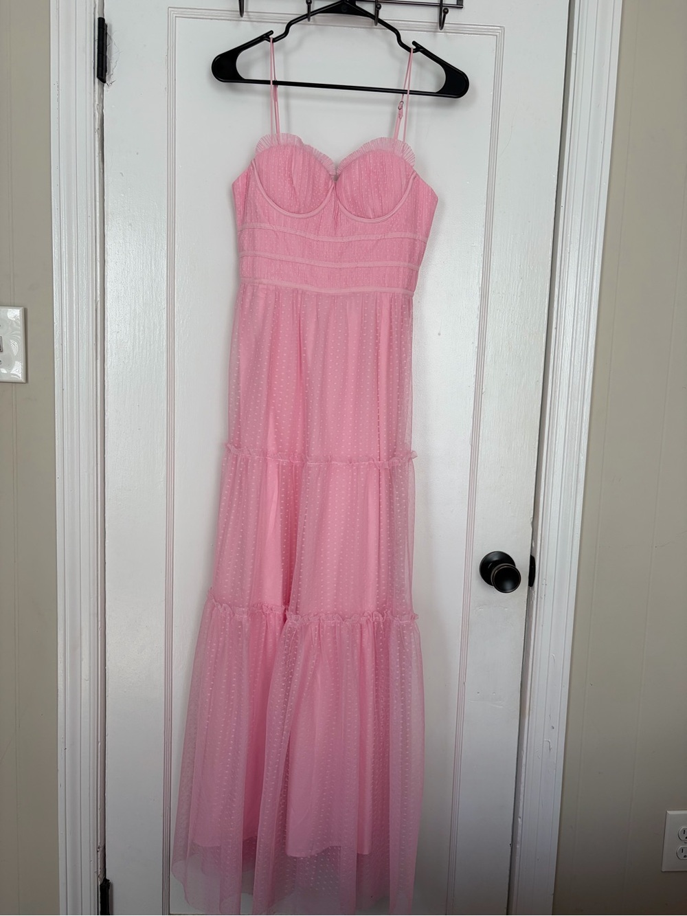 NWT Pink Tulle Spaghetti Strap Maxi Dress
